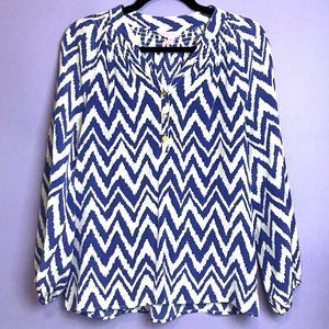 Lilly Pulitzer 100% Silk Blue White Chevron Elsa